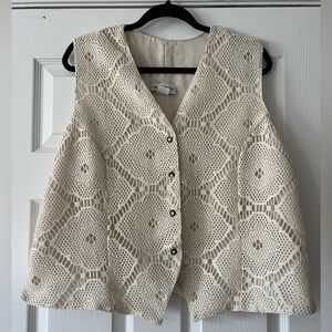 Vintage 90s - Crochet Lace Vest in Cream - Size 16